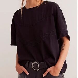 NWT Free People We The Free Dorothy Tee black medium crochet oversized boho
